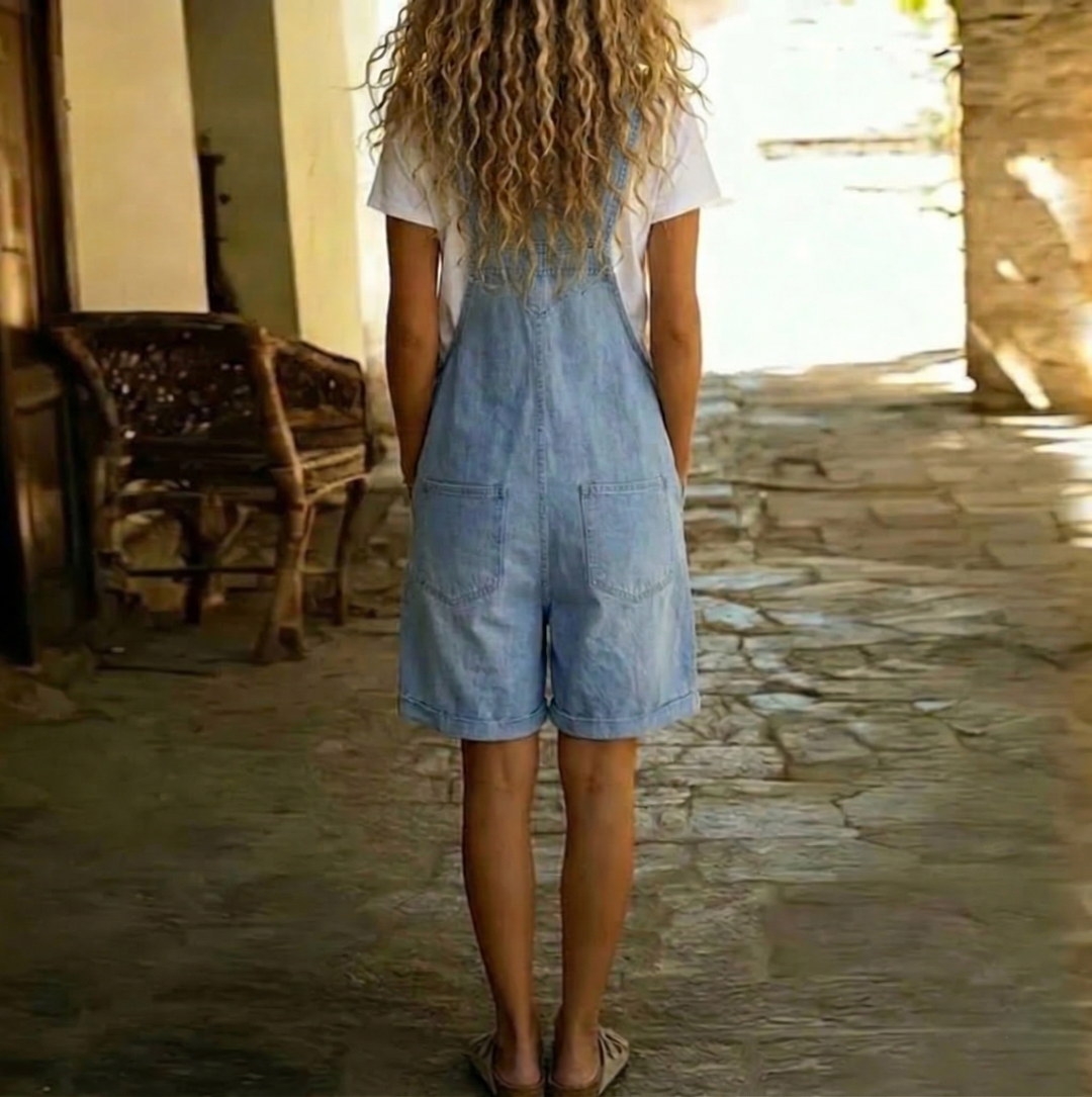 Clara™ | Light Blue Denim Short Overalls