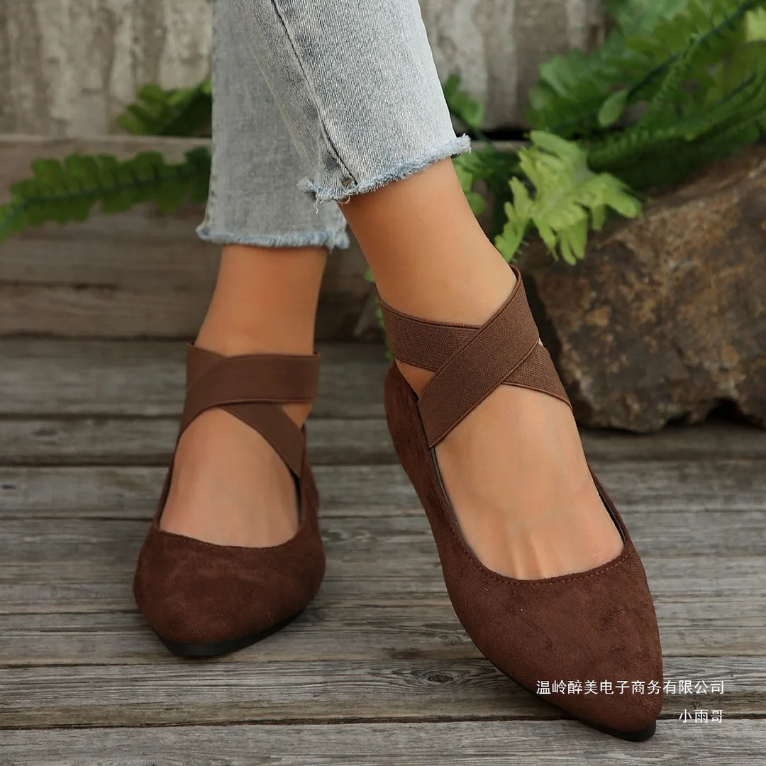 Simone | Elastic Cross-Strap Ballet Flats