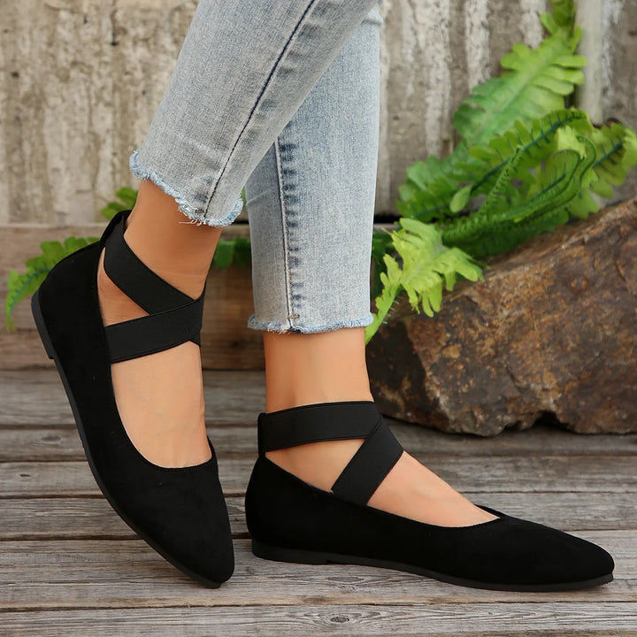 Simone | Elastic Cross-Strap Ballet Flats