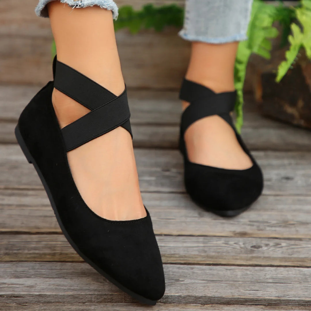 Simone | Elastic Cross-Strap Ballet Flats
