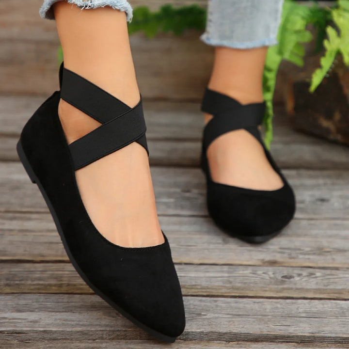 Simone | Elastic Cross-Strap Ballet Flats