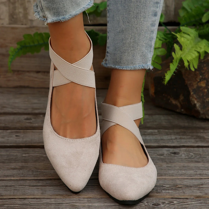 Simone | Elastic Cross-Strap Ballet Flats