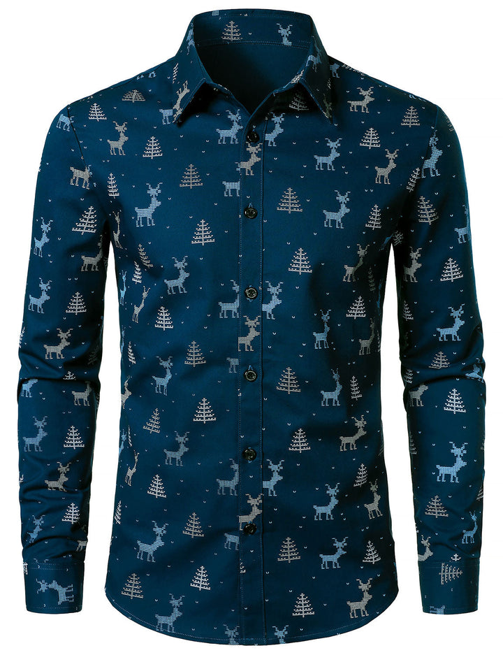 Atlas™ | Navy Reindeer Holiday Long Sleeve Shirt