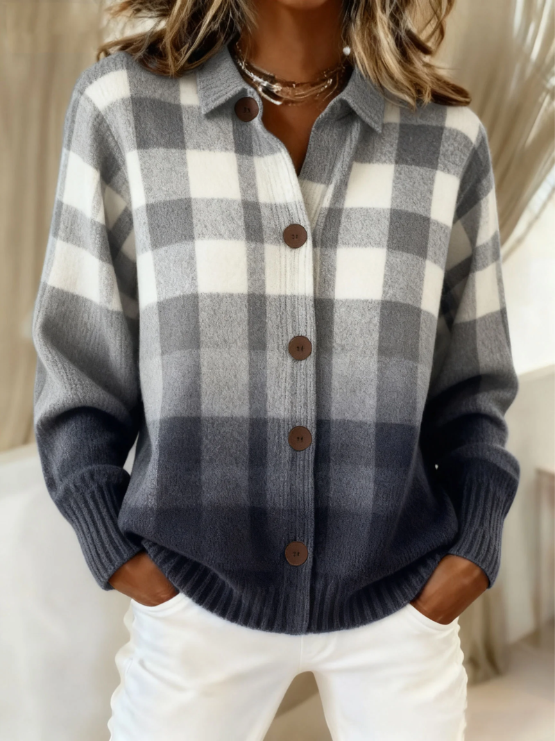 Sloane™ | Gray Ombre Plaid Button Cardigan