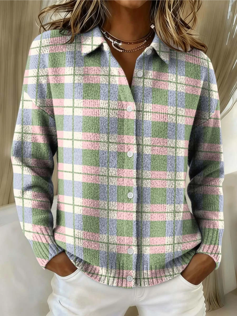 Lunara™ | Pastel Plaid Button Cardigan