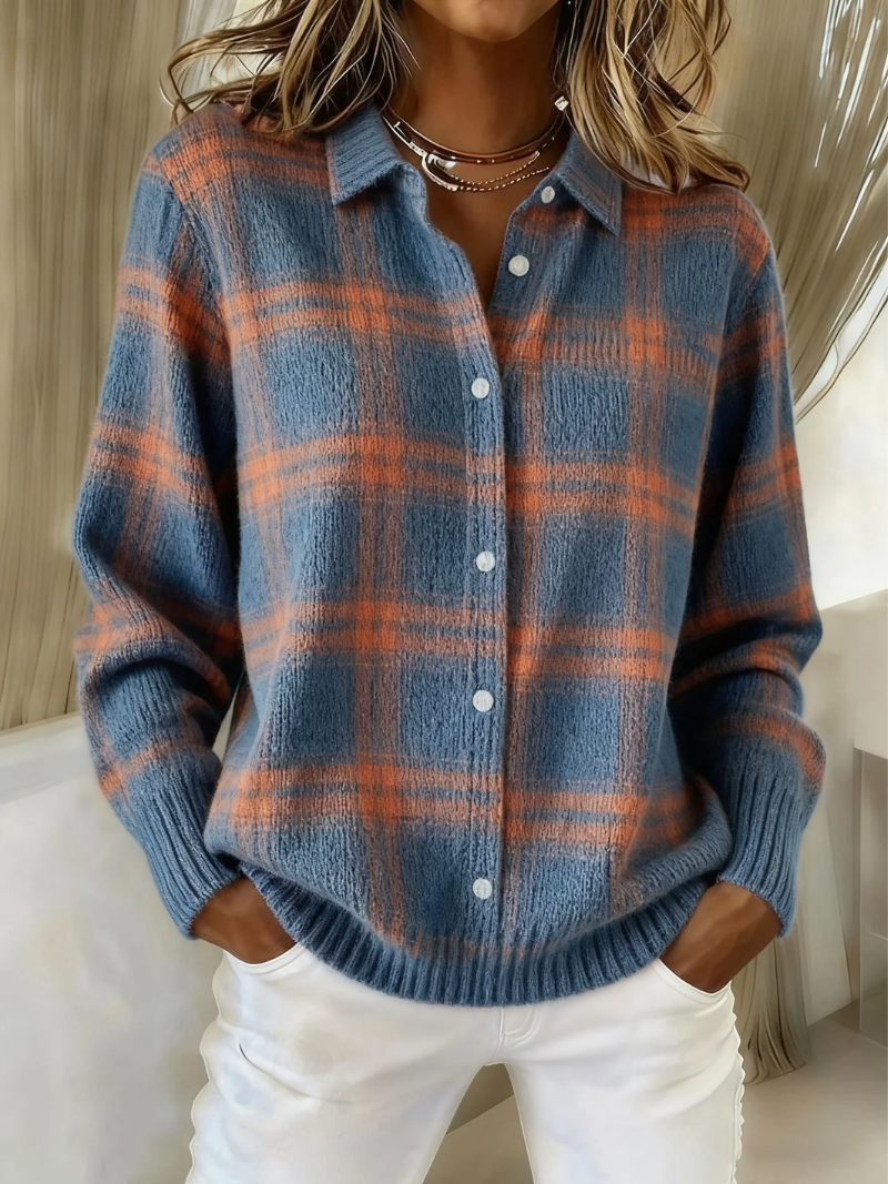 Thalia™ | Warm Blue Check Cardigan