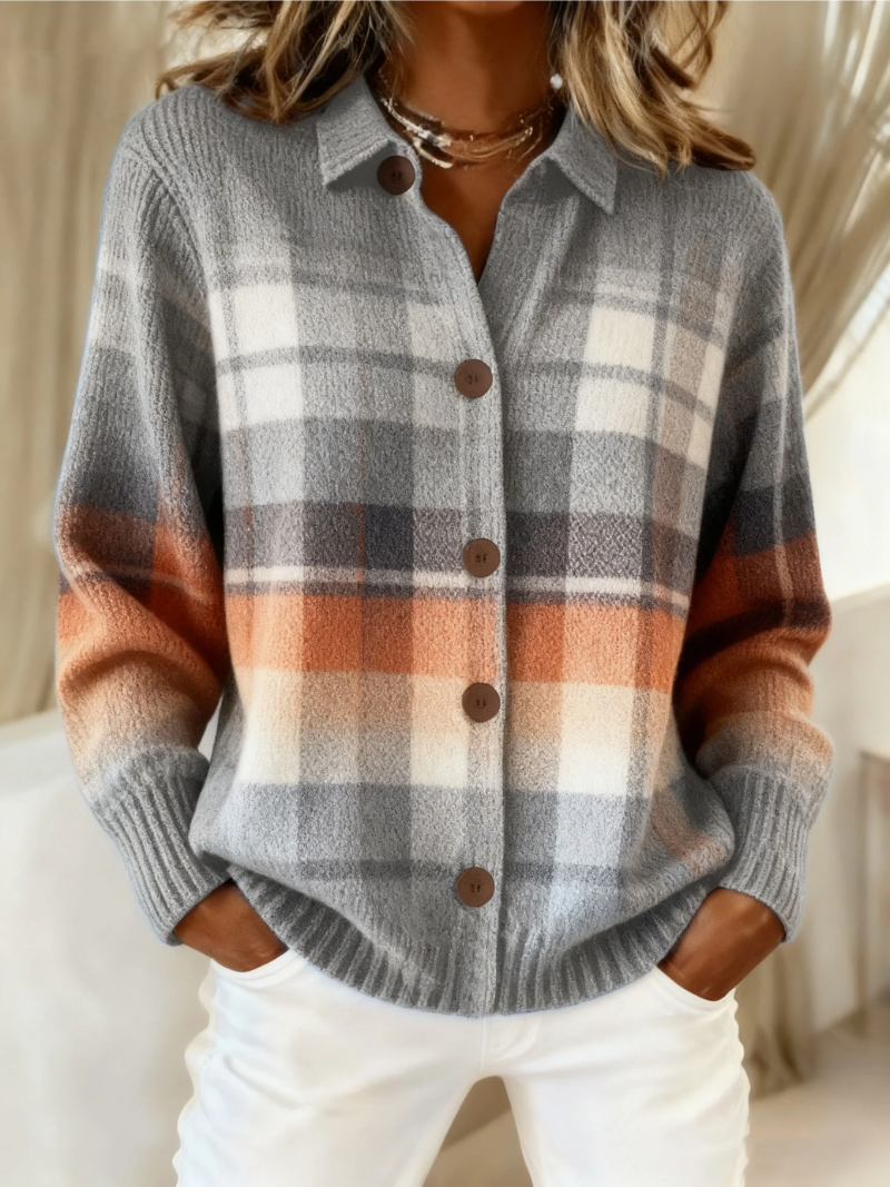 Elora™ | Warm Ombre Plaid Cardigan
