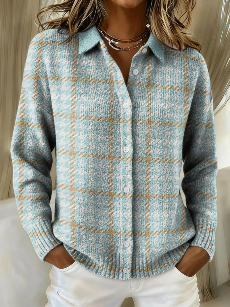 Maeve™ | Sky Plaid Button Knit