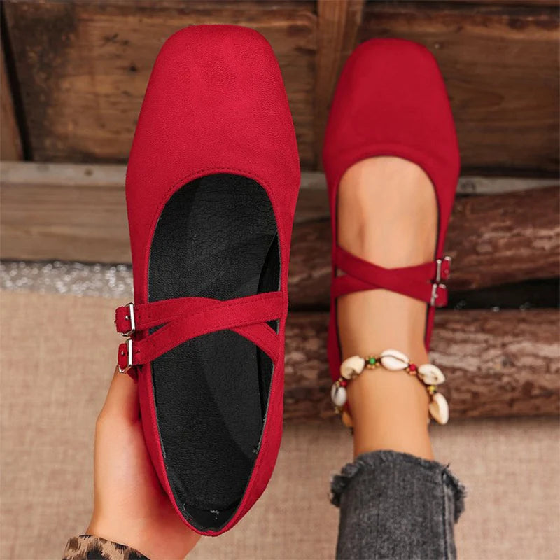Juliette | Double Buckle Faux Suede Flats