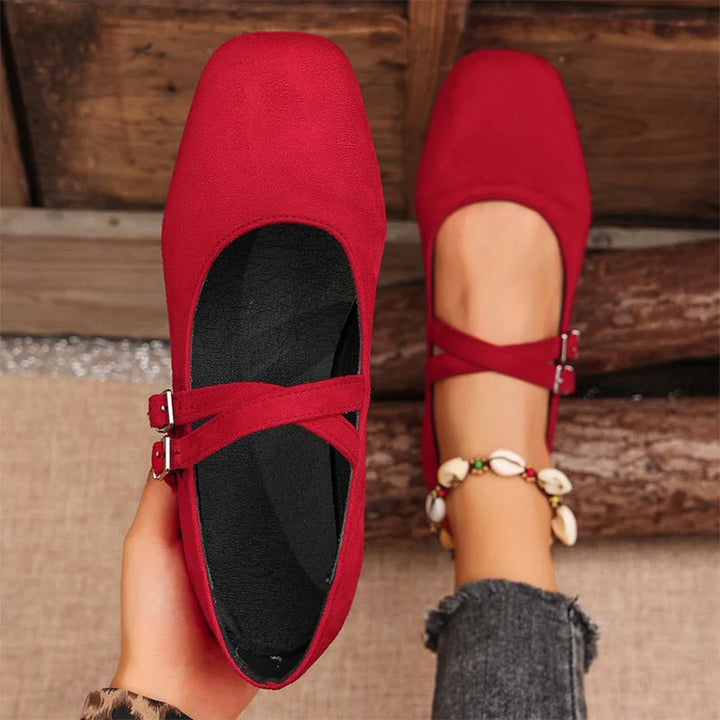 Juliette | Double Buckle Faux Suede Flats