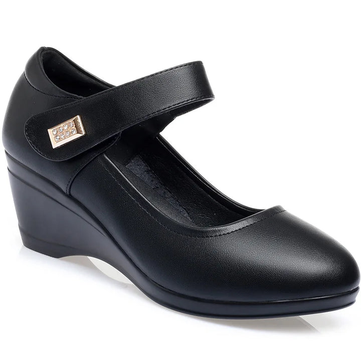 2024 Nieuwe Vrouwen Lente Platform Wig Hoge Hak Mode Ademende Mid-Aged Ondiepe Mond Moeder Schoenen Zachte Huid Comfortabel