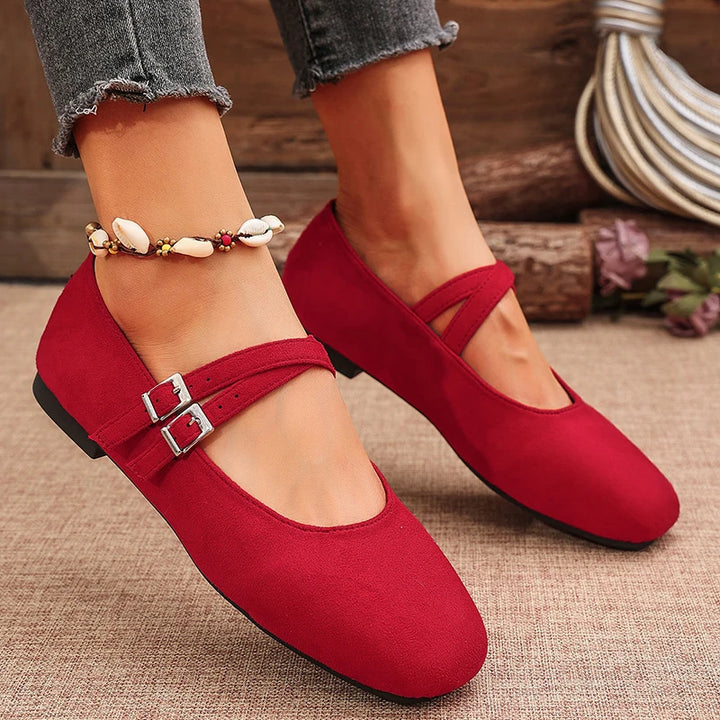 Juliette | Double Buckle Faux Suede Flats