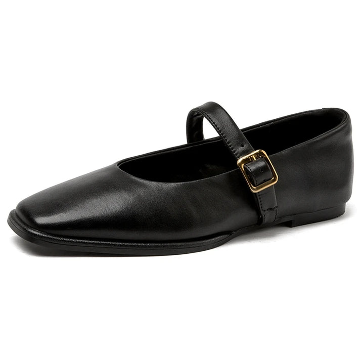 Isabelle | Leather Square Toe Ballet Flats