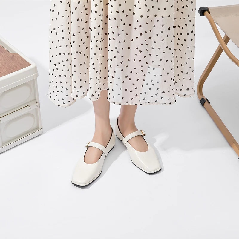 Isabelle | Leather Square Toe Ballet Flats