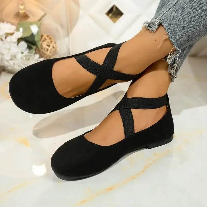 Amelie | Red Velvet Cross-Strap Ballet Flats