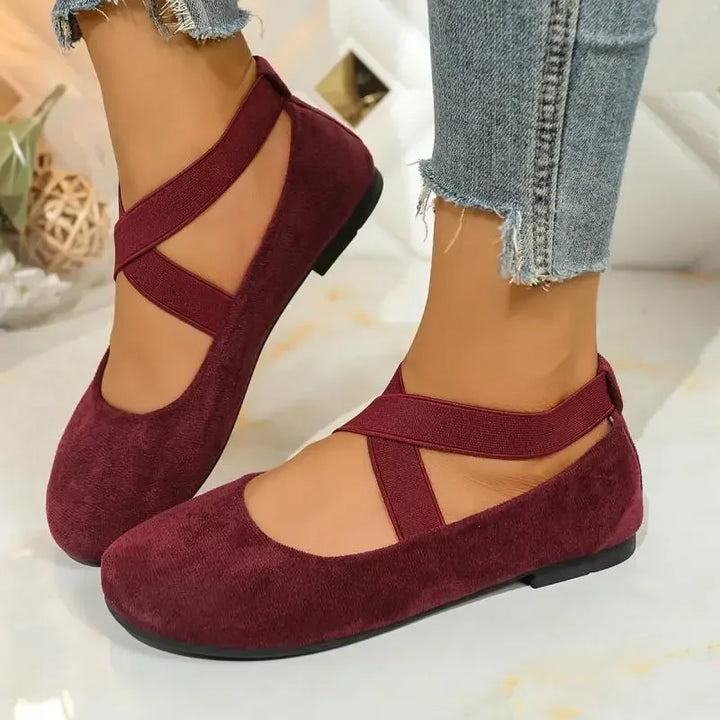 Amelie | Red Velvet Cross-Strap Ballet Flats