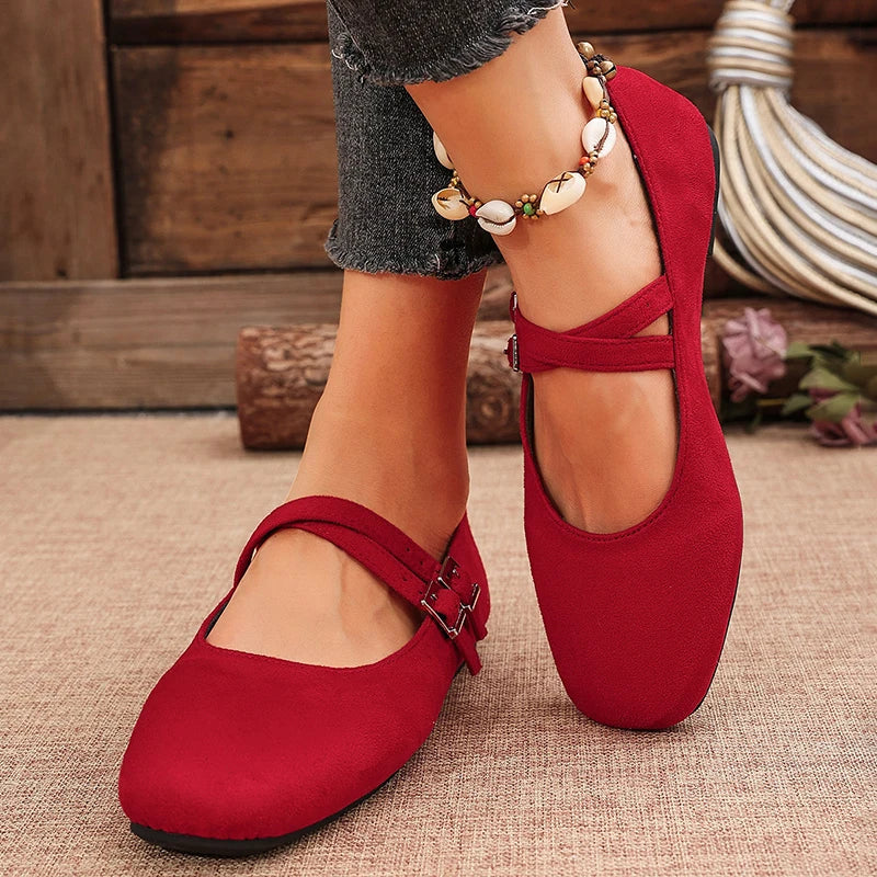 Juliette | Double Buckle Faux Suede Flats