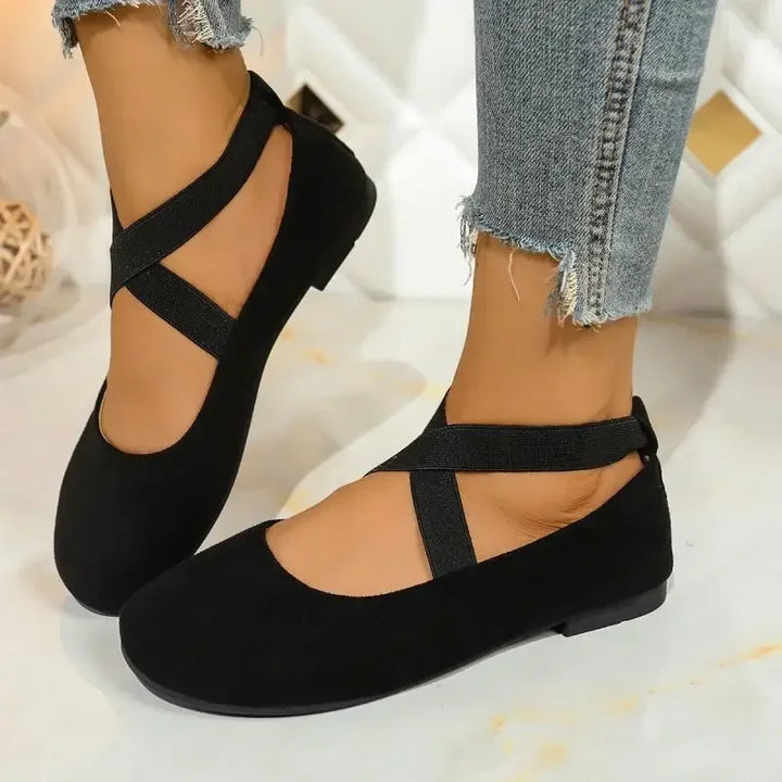 Amelie | Red Velvet Cross-Strap Ballet Flats