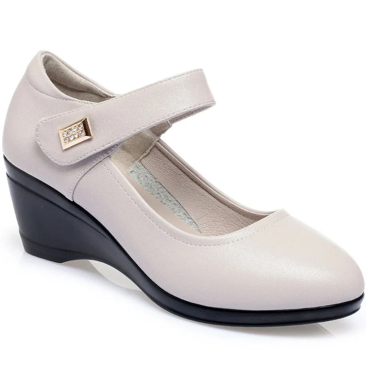 2024 Nieuwe Vrouwen Lente Platform Wig Hoge Hak Mode Ademende Mid-Aged Ondiepe Mond Moeder Schoenen Zachte Huid Comfortabel