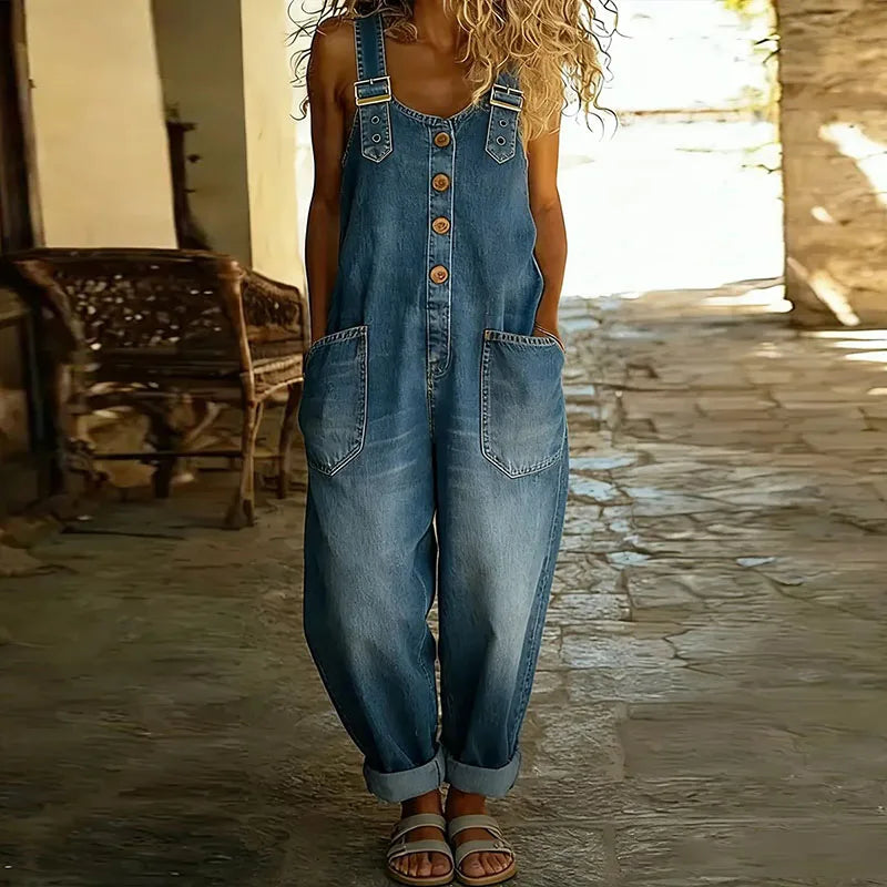 Mae™ | Vintage Soft Cotton Denim-Look Overalls