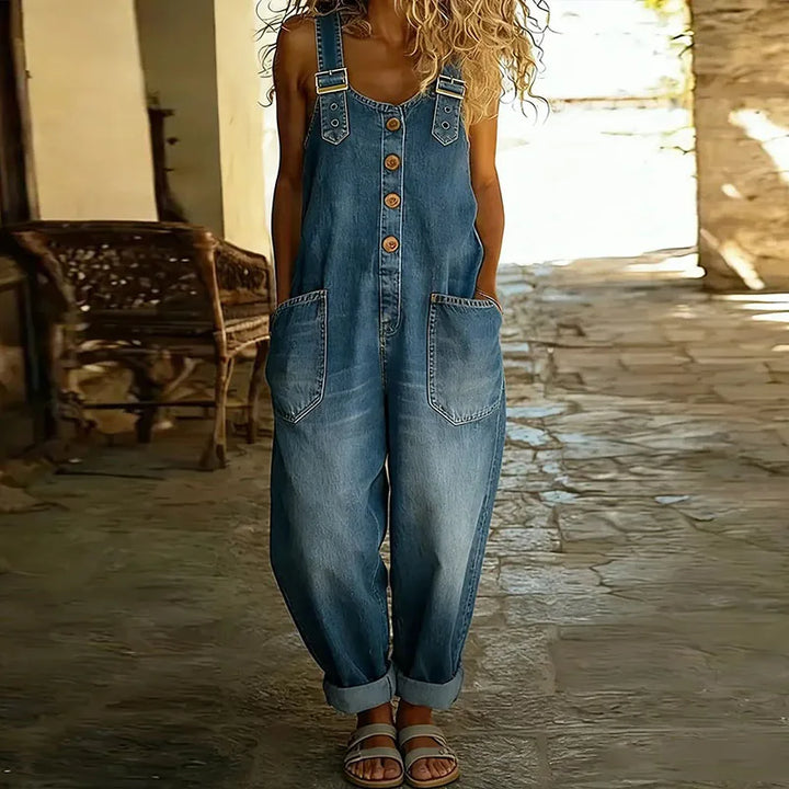 Mae™ | Vintage Soft Cotton Denim-Look Overalls