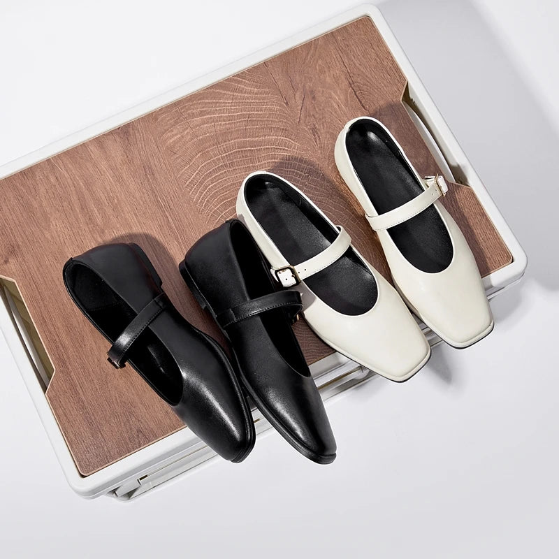 Isabelle | Leather Square Toe Ballet Flats