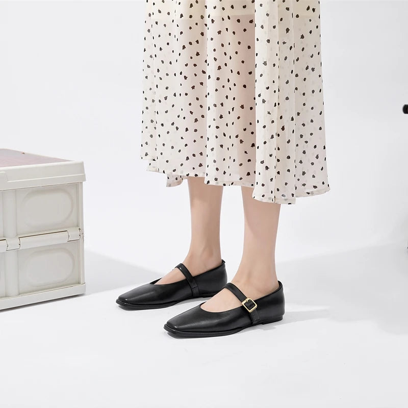 Isabelle | Leather Square Toe Ballet Flats