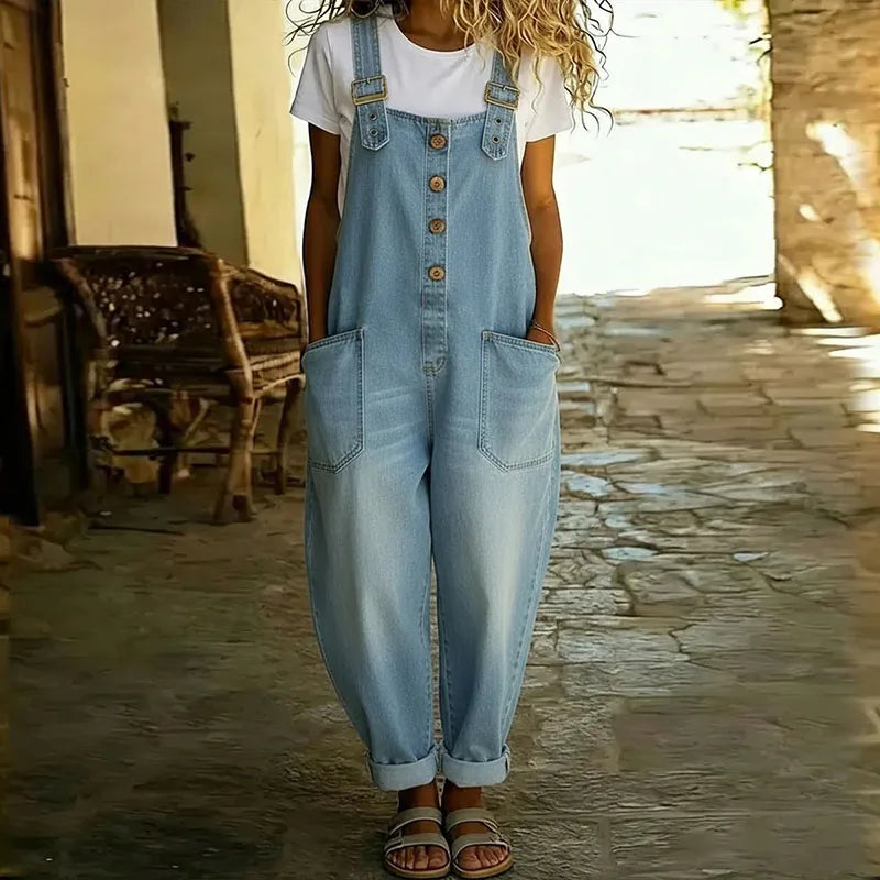 Mae™ | Vintage Soft Cotton Denim-Look Overalls