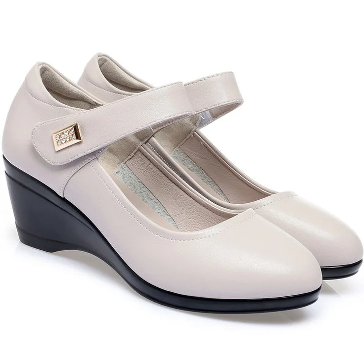 2024 Nieuwe Vrouwen Lente Platform Wig Hoge Hak Mode Ademende Mid-Aged Ondiepe Mond Moeder Schoenen Zachte Huid Comfortabel