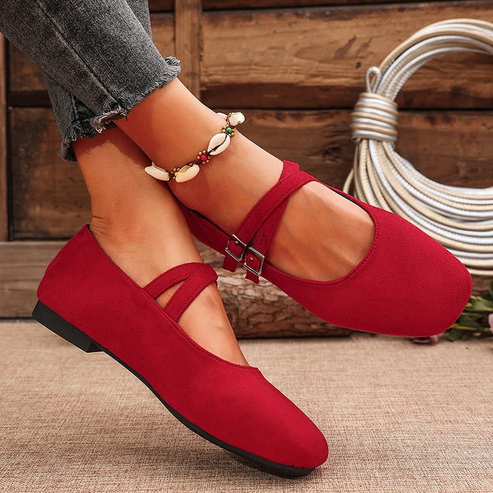 Juliette | Double Buckle Faux Suede Flats