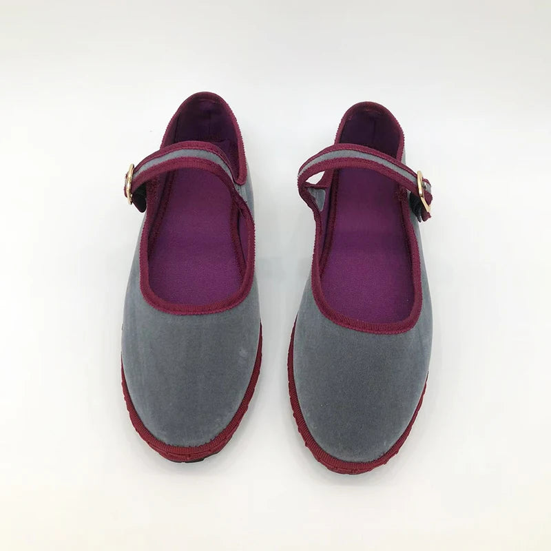 Fleur | Grey Velvet Mary Jane Loafers