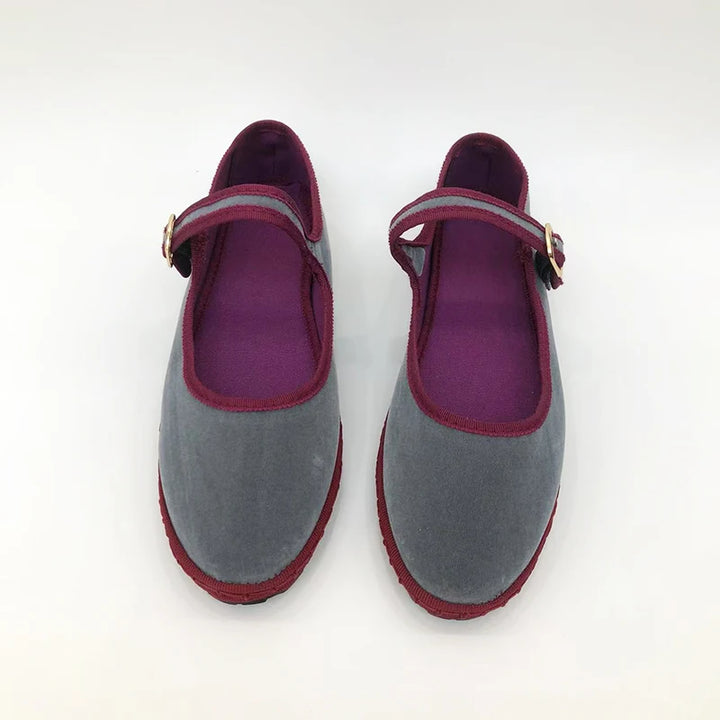 Fleur | Grey Velvet Mary Jane Loafers