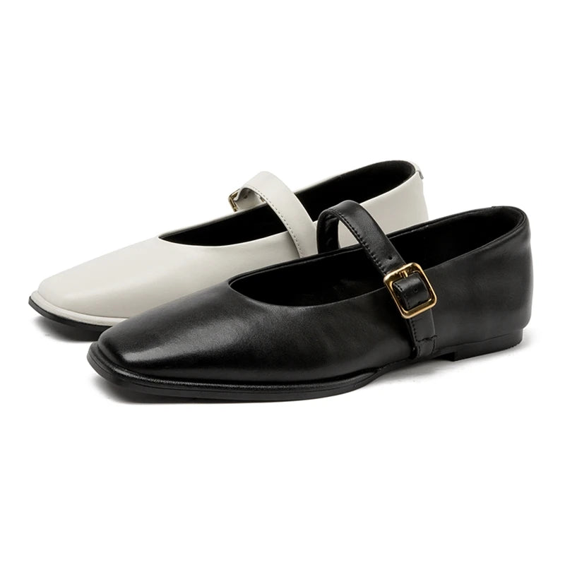 Isabelle | Leather Square Toe Ballet Flats