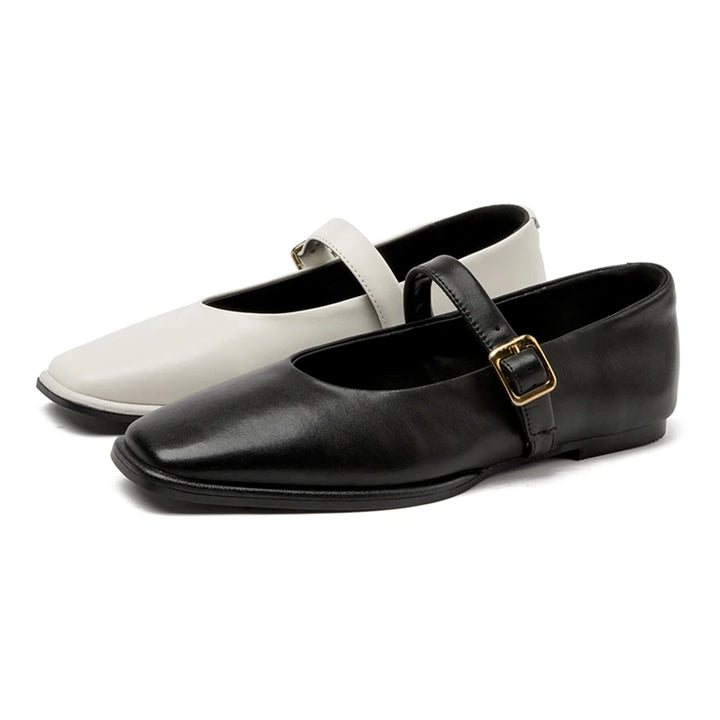 Isabelle | Leather Square Toe Ballet Flats