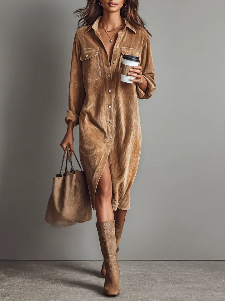Aurovia Elegant Flared Shirt Dress