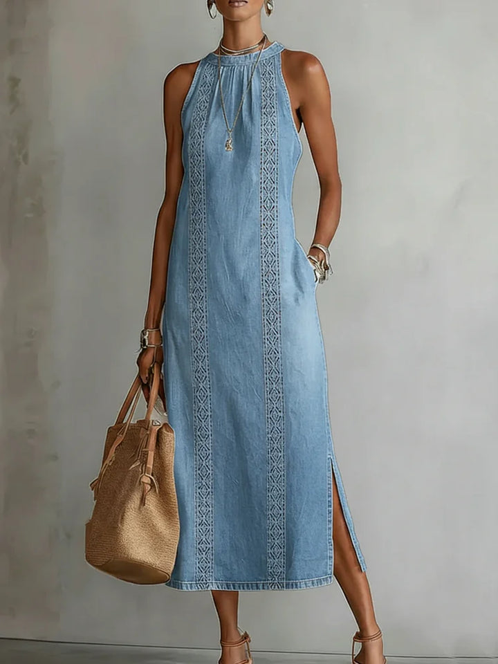 Julia™ | Retro Lace Detail Denim Dress