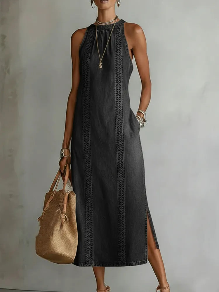 Julia™ | Retro Lace Detail Denim Dress