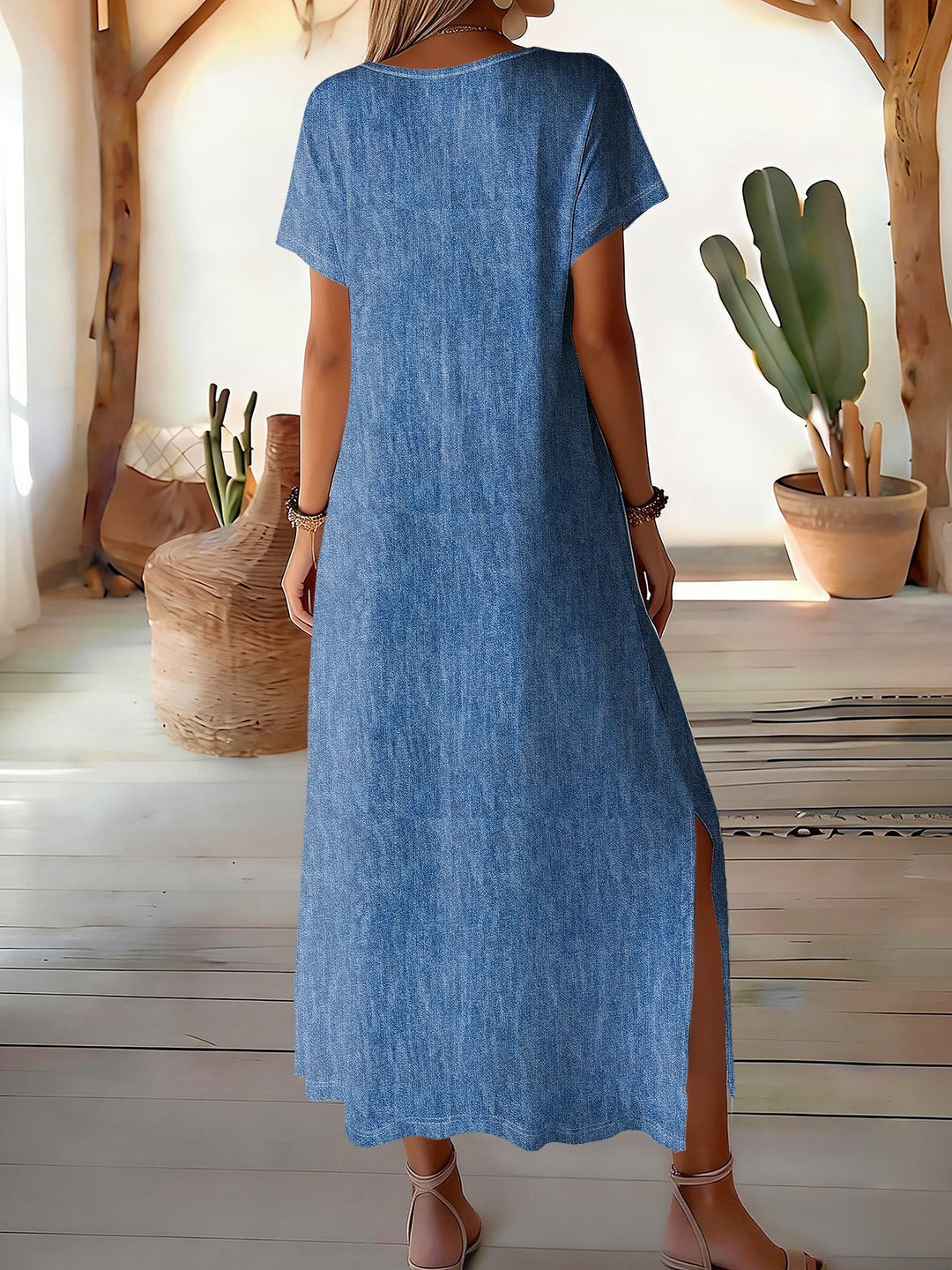 Hélène™ | Retro Denim Maxi Dress