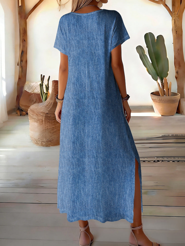 Hélène™ | Retro Denim Maxi Dress