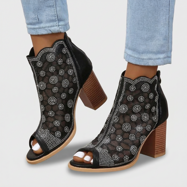 Amelisse Stylish Cut-Out Peep-Toe Heel Boots