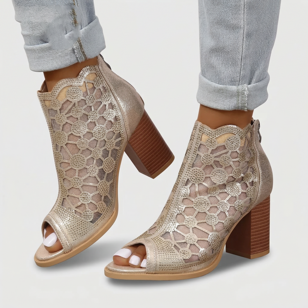Amelisse Stylish Cut-Out Peep-Toe Heel Boots