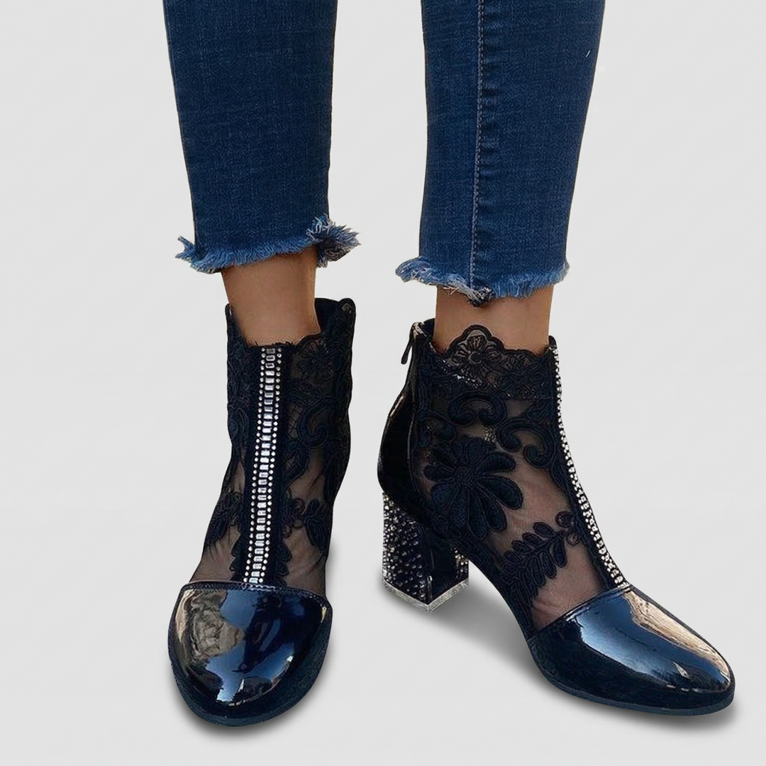 Elowen Elegant Lace Embroidered Heel Boots