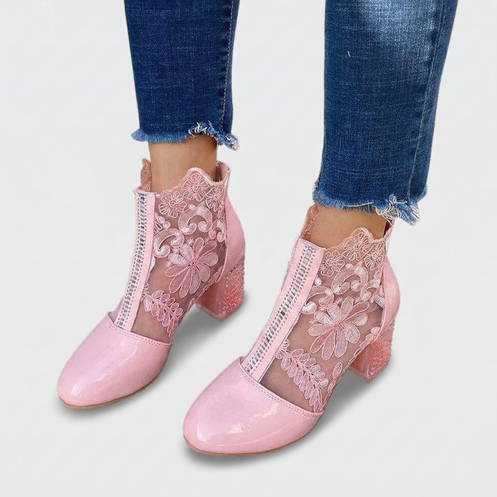 Elowen Elegant Lace Embroidered Heel Boots