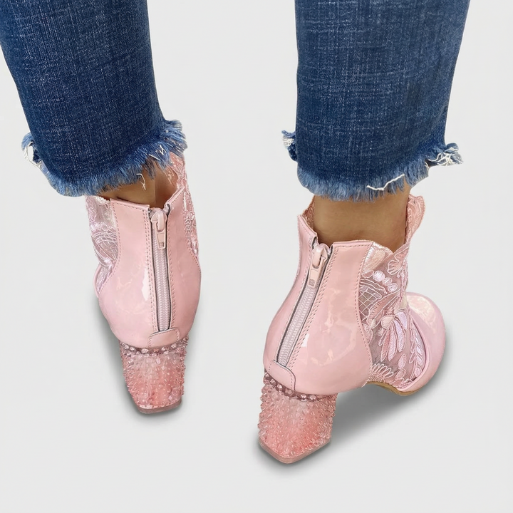 Elowen Elegant Lace Embroidered Heel Boots