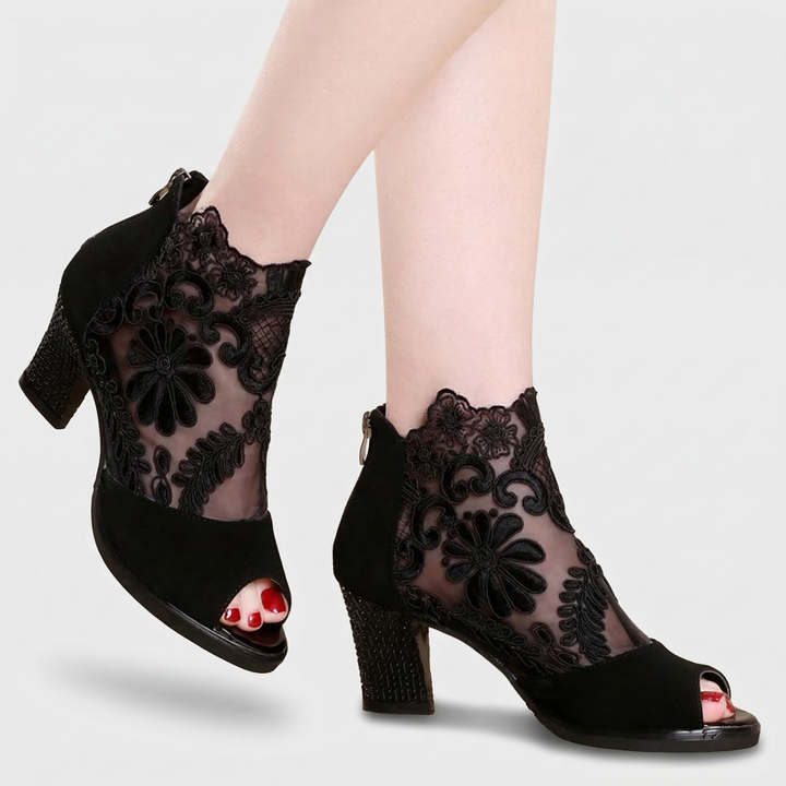Rosalienne Elegant Lace Peep-Toe Heel Boots