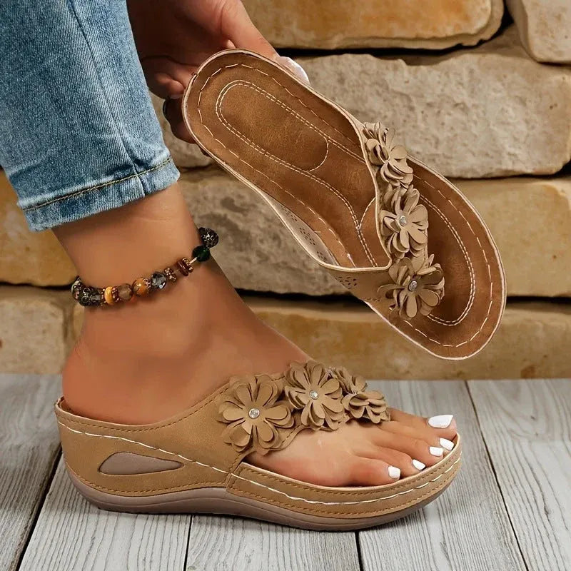 Women’s Floral Wedge Thong Sandals
