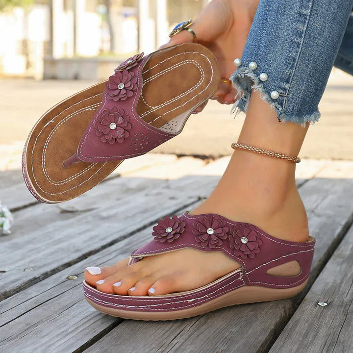 Women’s Floral Wedge Thong Sandals