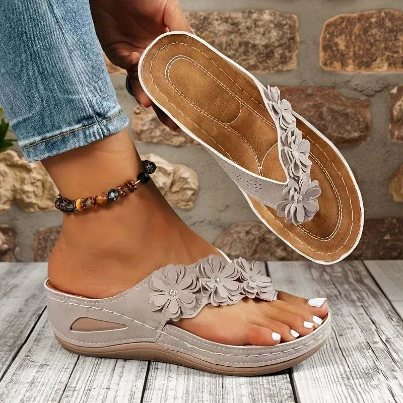 Women’s Floral Wedge Thong Sandals