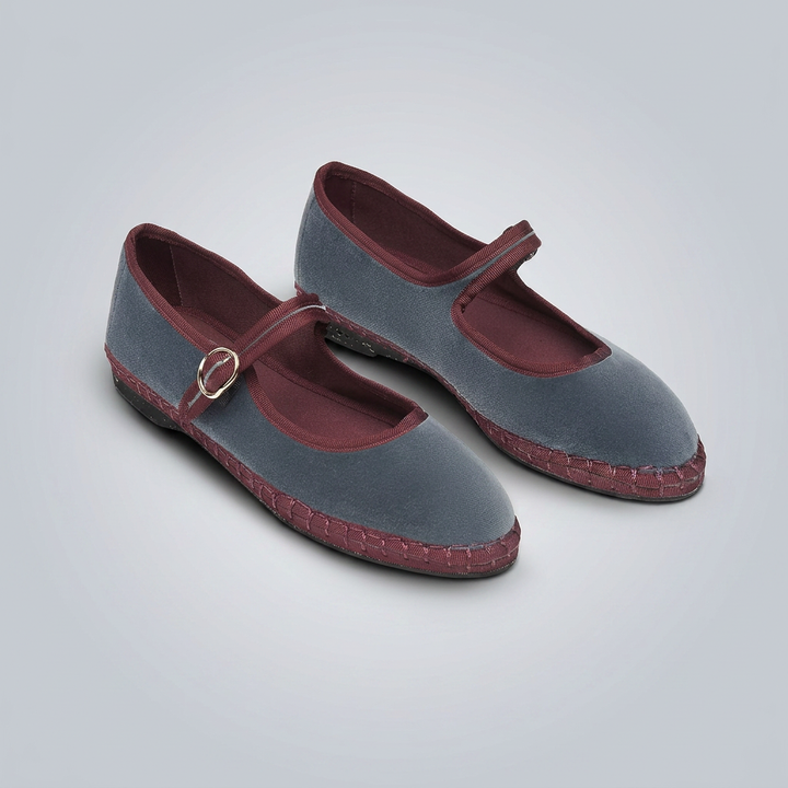 Fleur | Grey Velvet Mary Jane Loafers