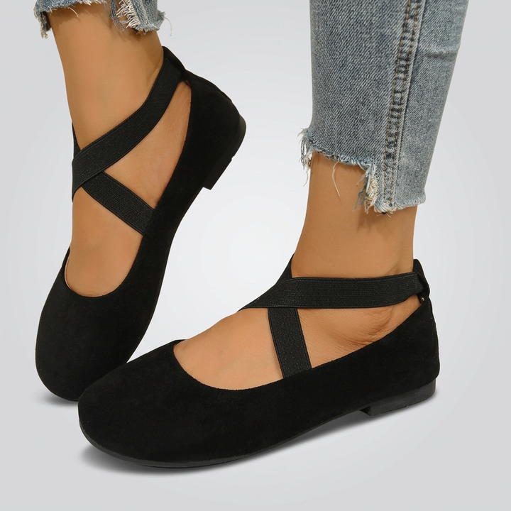 Amelie | Red Velvet Cross-Strap Ballet Flats